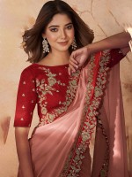 Peach Satin Georgette Silk Saree